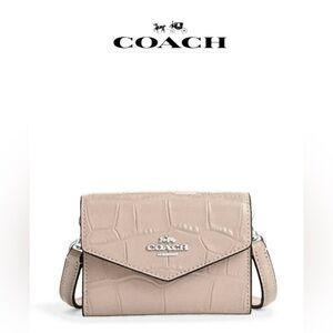 Coach Mini Envelope Wallet With Strap Croc embossed smooth leather #SU175 Stone